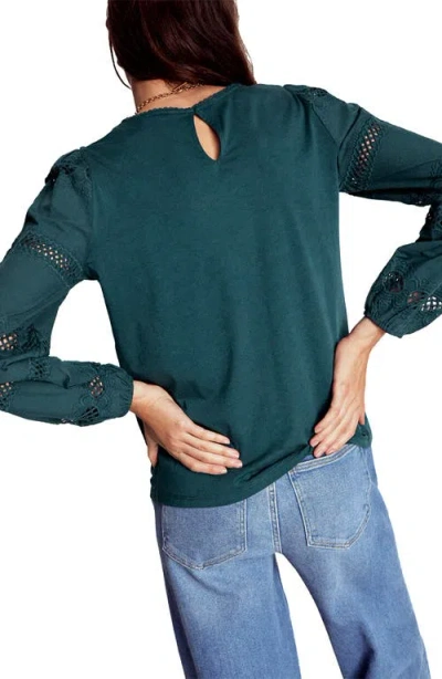Boden Millie Lace Inset Balloon Sleeve Top In Green