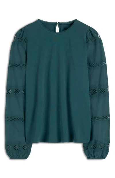 Boden Millie Lace Inset Balloon Sleeve Top In Green