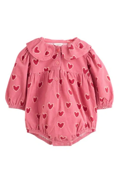 Next Heart Print Corduroy Bodysuit & Tights Set In Pink