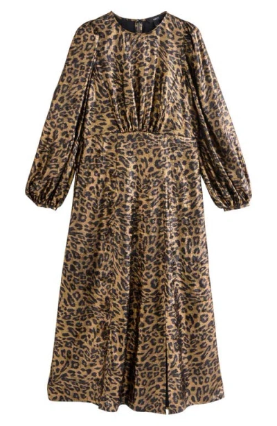 Next Metallic Animal Print Long Sleeve Maxi Dress In Yellow
