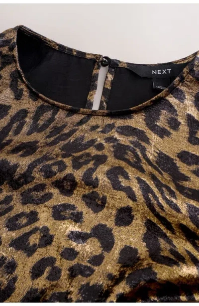 Next Metallic Animal Print Long Sleeve Maxi Dress In Yellow