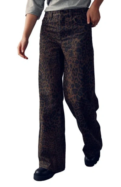 Next Animal Print High Waist Wide Leg Jeans In Multi