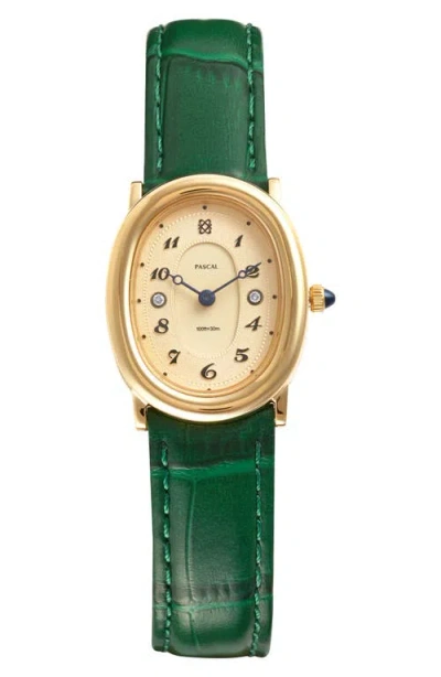 Pascal Oval Bubble Lab Grown Diamond Leather Strap Watch, 24mm X 30mm In Green