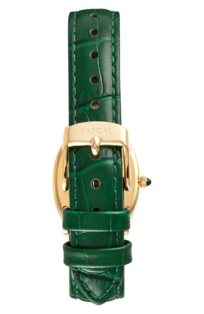 Pascal Oval Bubble Lab Grown Diamond Leather Strap Watch, 24mm X 30mm In Green