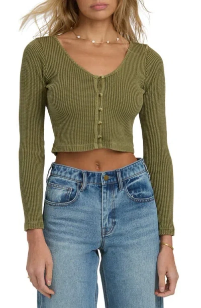 Billabong Paxton Waffle Stitch Cardigan In Green