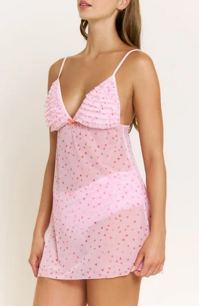 Honeydew Rumba Floral Ruffle Sheer Chemise In Pink