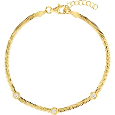 Athra Luxe Herringbone Cubic Zirconia Bracelet In Gold