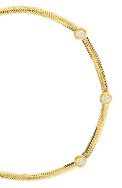 Athra Luxe Herringbone Cubic Zirconia Bracelet In Gold