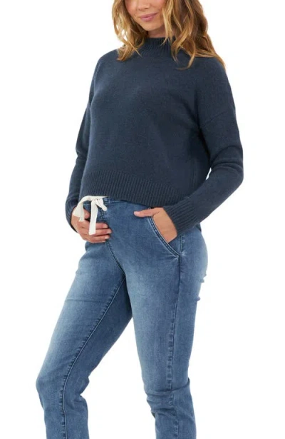 Ripe Maternity Jade Crop Nursing Knit Sweater In Blue