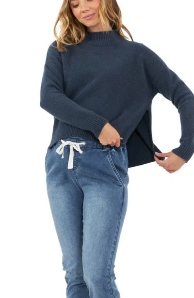 Ripe Maternity Jade Crop Nursing Knit Sweater In Blue