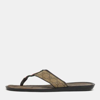 Pre-owned Gucci Size 44 Brown Gg Canvas And Leather Thong Sandals