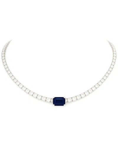 Jewels By Viomo 14k 4.43 Ct. Tw. Diamond & Sapphire Choker Necklace In Blue