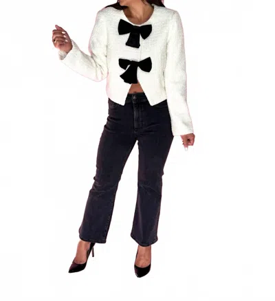 Dolce Cabo Velvet Bow Tweed Blazer In Black & White In Multi