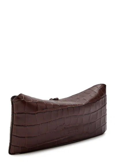 Staud Eve Croc-embossed Leather Clutch Bag In Brown