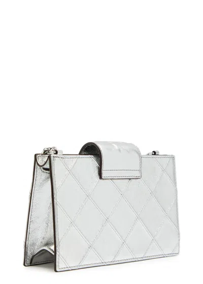 Tory Burch Fleming Mini Metallic Leather Wallet-on-chain In Gray