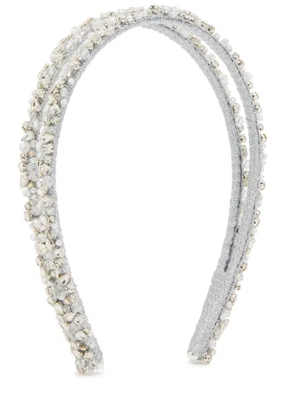 Jennifer Behr Leonora Crystal-embellished Metallic Silk Headband In Silver