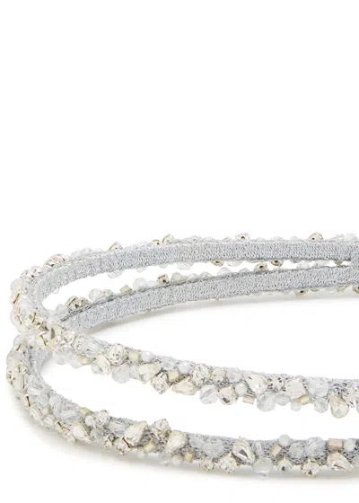 Jennifer Behr Leonora Crystal-embellished Metallic Silk Headband In Silver