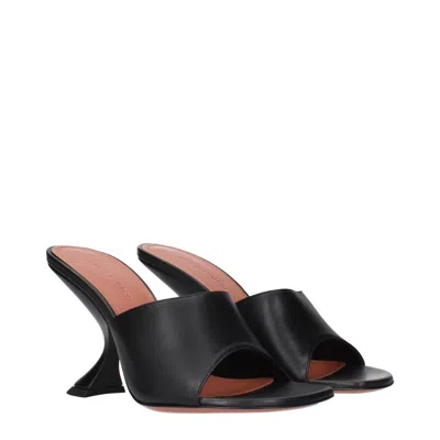 Amina Muaddi Black Leather Stiletto Heel Women's Sandals In Black