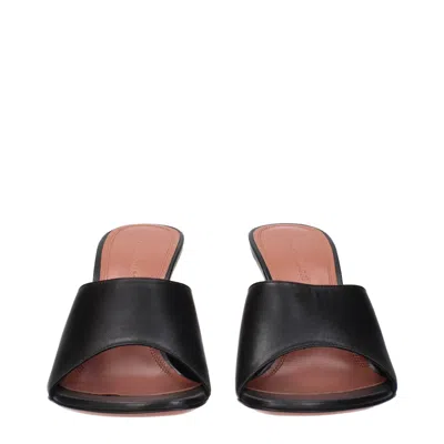Amina Muaddi Black Leather Stiletto Heel Women's Sandals In Black
