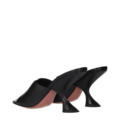 Amina Muaddi Black Leather Stiletto Heel Women's Sandals In Black