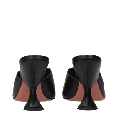 Amina Muaddi Black Leather Stiletto Heel Women's Sandals In Black