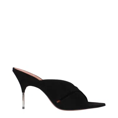 Amina Muaddi Black Leather Stiletto Heels Sandals In Black