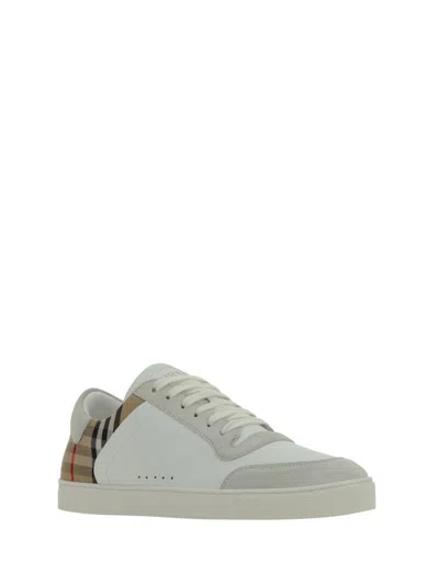 Burberry Check Motif Leather Sneakers In White