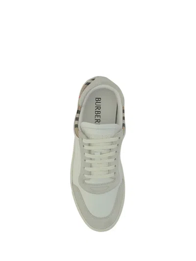 Burberry Check Motif Leather Sneakers In White