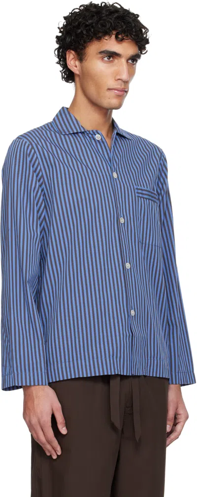Tekla Blue Poplin Long-sleeved Pyjama Shirt In Blue