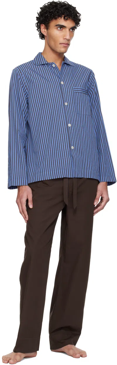 Tekla Blue Poplin Long-sleeved Pyjama Shirt In Blue