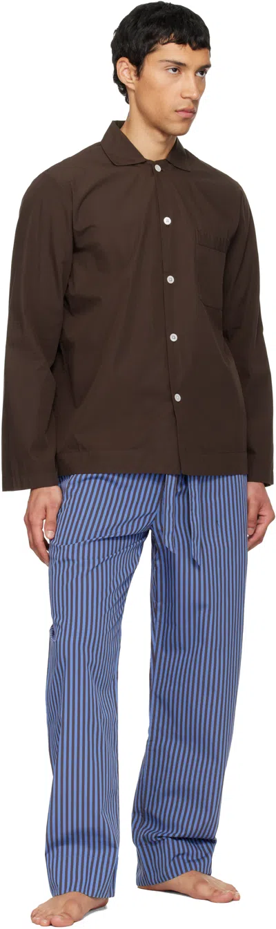 Tekla Striped Poplin Pajama Pants In Blue
