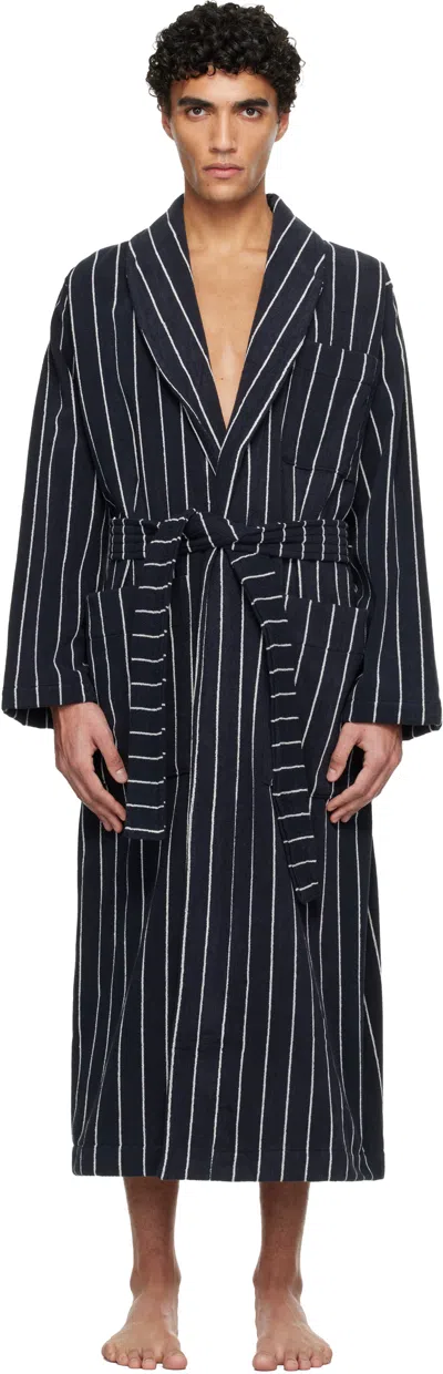 Tekla Belted Striped Organic Cotton-terry Robe In Black