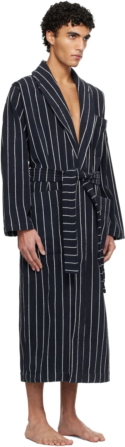 Tekla Belted Striped Organic Cotton-terry Robe In Black