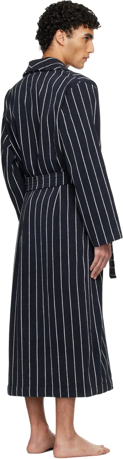 Tekla Belted Striped Organic Cotton-terry Robe In Black
