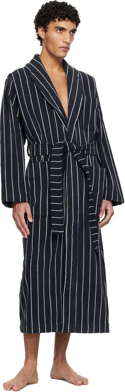 Tekla Belted Striped Organic Cotton-terry Robe In Black
