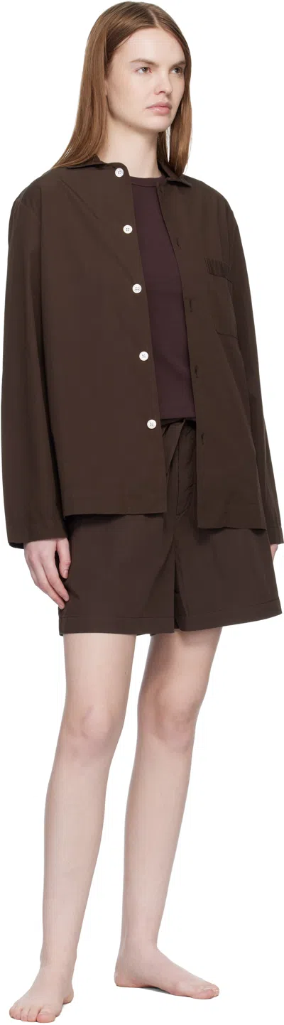 Tekla Brown Poplin Pyjama Shorts In Brown