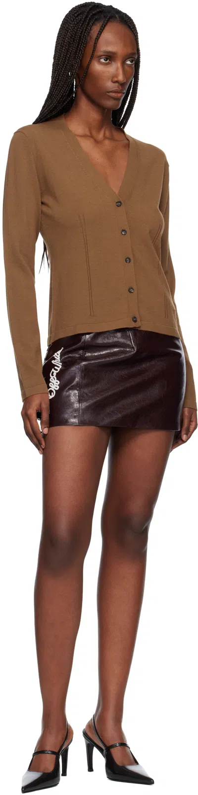 Off-white Brown Crinkle Coated Miniskirt In Brown