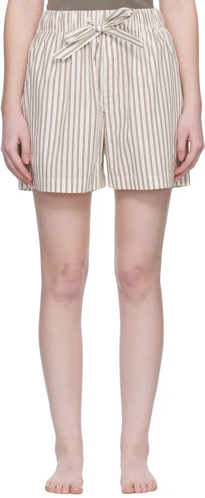 Tekla Off-white & Brown Poplin Pyjama Shorts In White