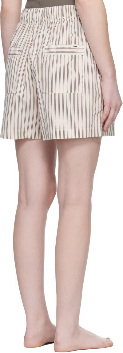 Tekla Off-white & Brown Poplin Pyjama Shorts In White
