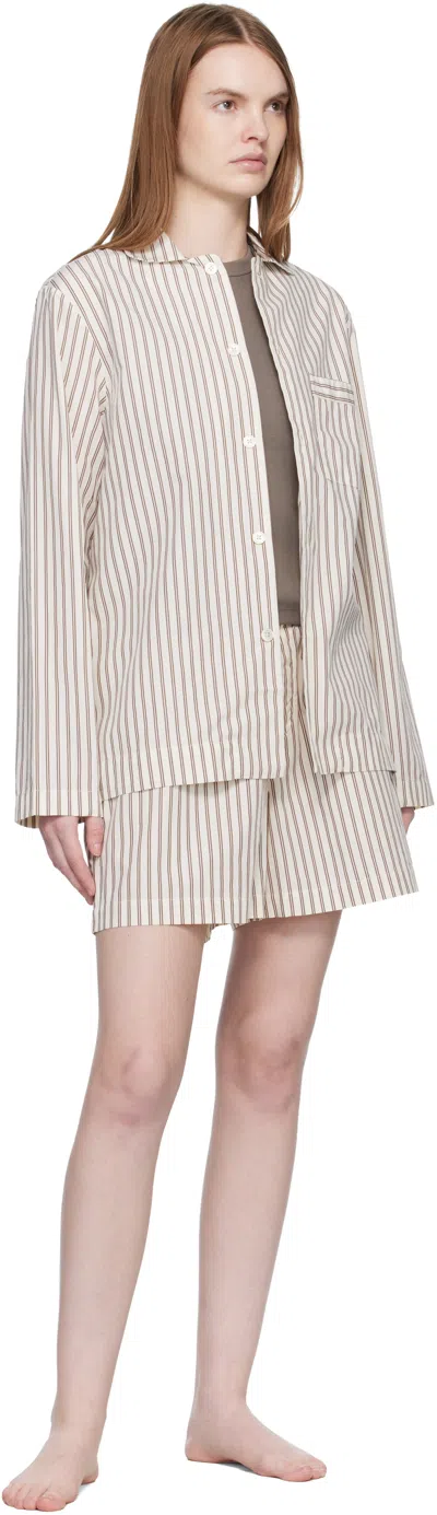 Tekla Off-white & Brown Poplin Pyjama Shorts In White
