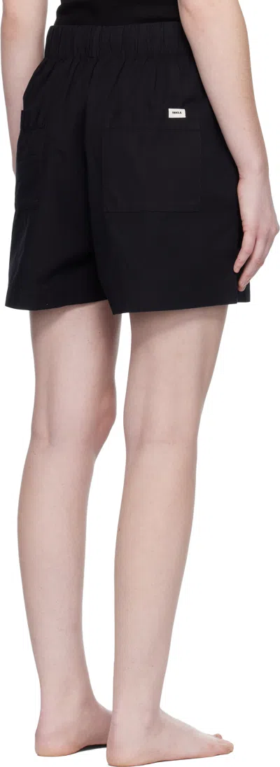 Tekla Black Poplin Pyjama Shorts In Blue