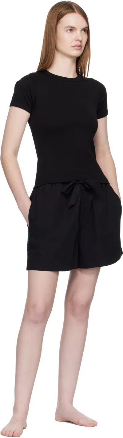 Tekla Black Poplin Pyjama Shorts In Blue
