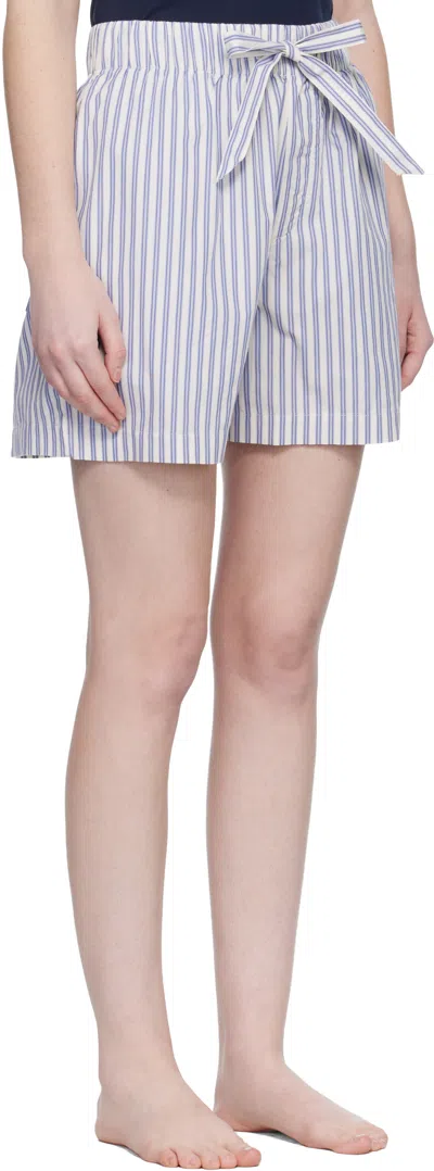 Tekla White & Blue Poplin Pyjama Shorts In Blue