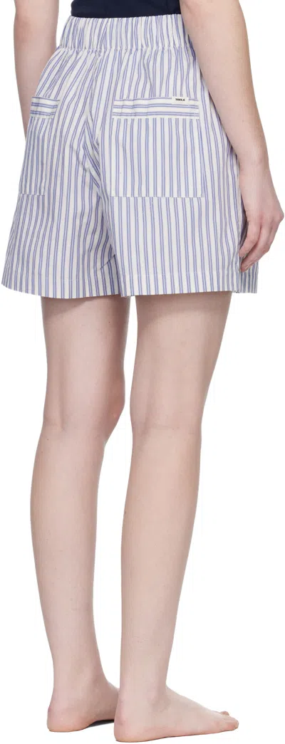Tekla White & Blue Poplin Pyjama Shorts In Blue
