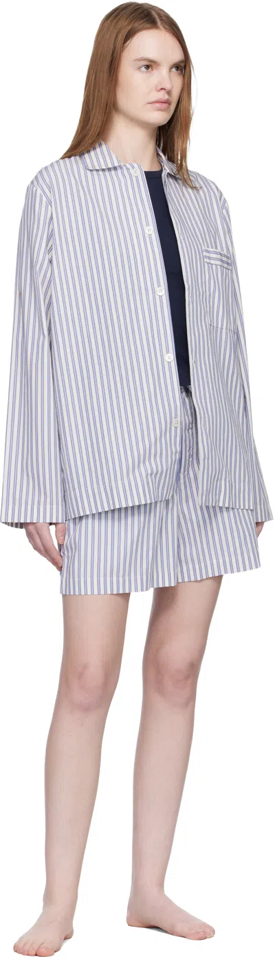 Tekla White & Blue Poplin Pyjama Shorts In Blue