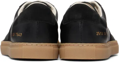 Common Projects Low Top Leather Sneakers With Suede Panels In Black