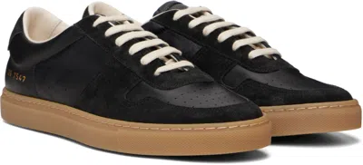 Common Projects Low Top Leather Sneakers With Suede Panels In Black
