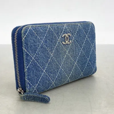 Pre-owned Chanel Blue Denim Coin Purse/coin Case ()