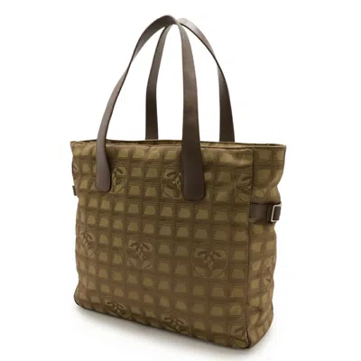 Pre-owned Chanel New Travel Line Khaki Jacquard Leather Shoulder Bag Tote Bag () In Brown