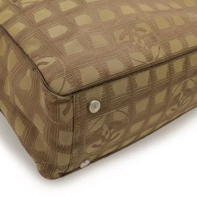 Pre-owned Chanel New Travel Line Khaki Jacquard Leather Shoulder Bag Tote Bag () In Brown